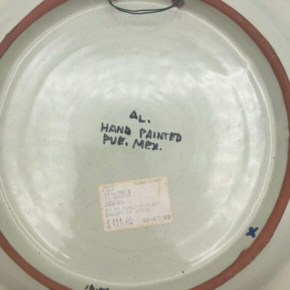 Talavera Pottery Mexican Hand Painted Plate Dish Blue Geo Floral Vintage Signed - Picture 6 of 10